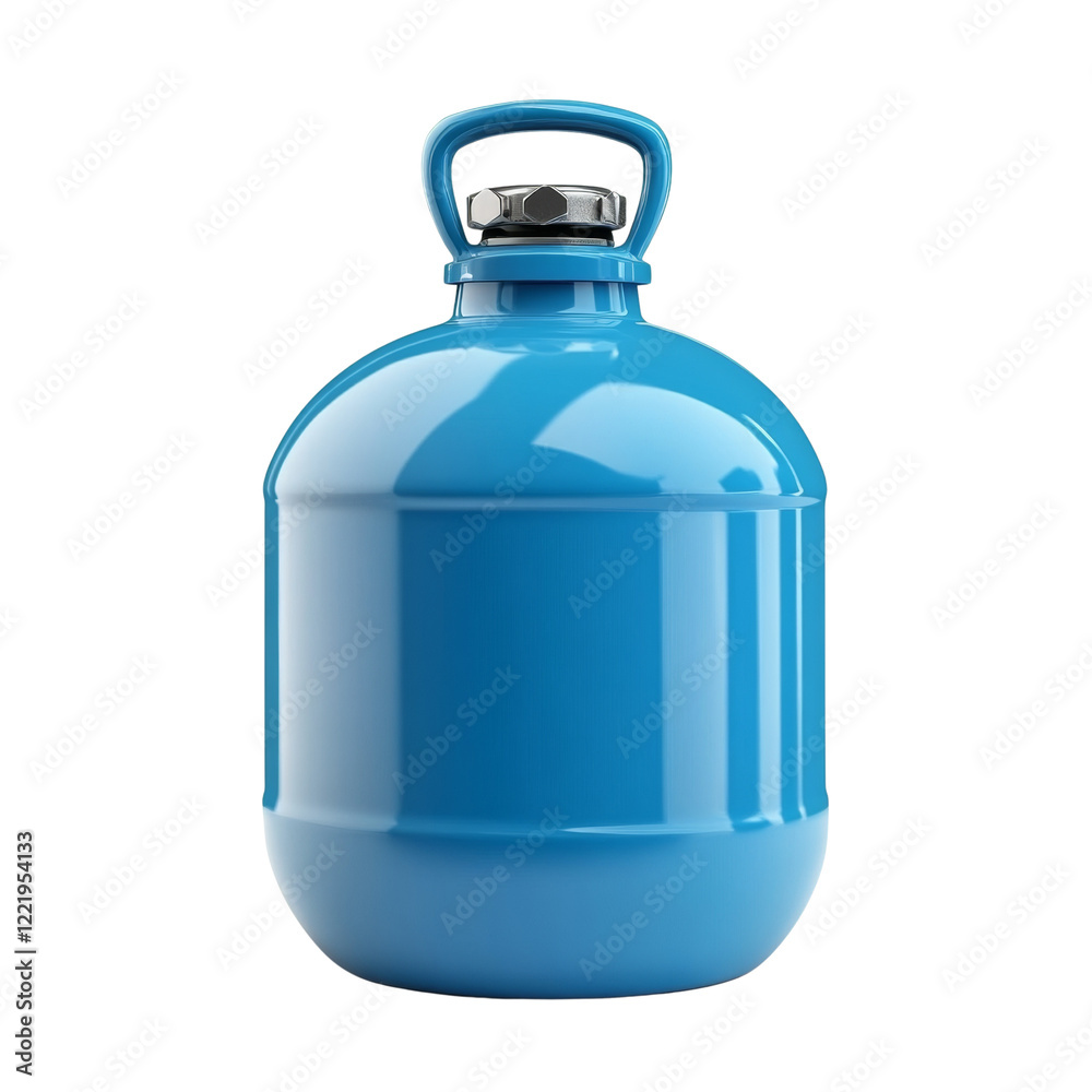 Poster the image shows a light blue portable gas cylinder with a metal handle and a metallic cap on top.