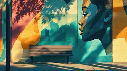 A serene scene of a mural dedicated to Black justice in a public space, inviting reflection and conversation