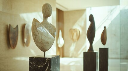 A serene scene of an art gallery featuring abstract justice-themed works, promoting reflection on social issues