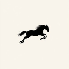 Black Horse Silhouette Leaping Gracefully Across White Background