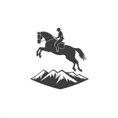 Rider Leaping Horse Over Mountain Range