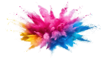 Colorful pink holi paint color powder on transparent background