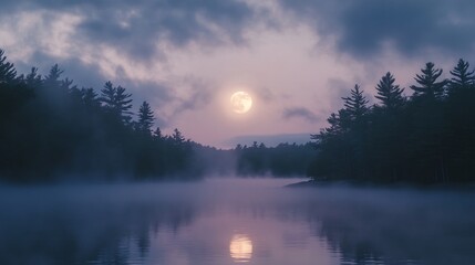 Obraz premium Enchanted Lake Under a Full Moon
