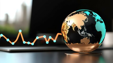 A globe representing global connectivity, overlaid with a fluctuating graph, symbolizing economic growth and data analysis in a digital environment.