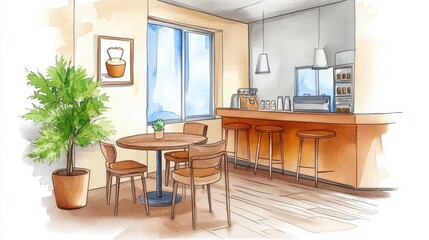 Cozy Coffee Shop Interior with Modern Decor and Natural Light