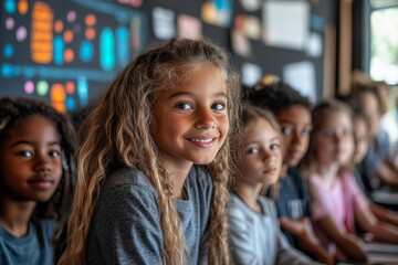 Fototapeta premium Dynamic Learning Environment: Students Actively Engaged in Modern Classroom Activity Fostering Education and Creativity