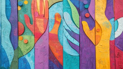 A vibrant image of a community art project focused on creating abstract representations of justice