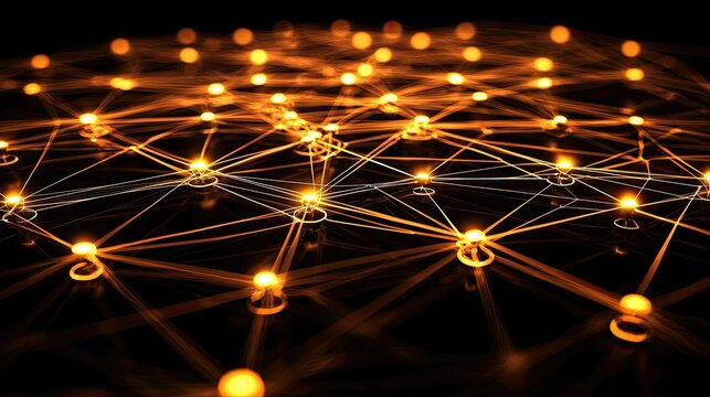 A web of interconnected nodes and lines on a dark background, symbolizing the complexity of networking and communication.