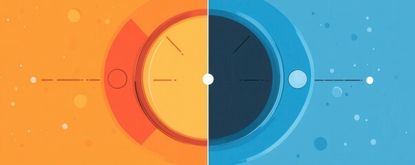 Obraz premium A vibrant illustration contrasting warm orange and cool blue elements, symbolizing balance and duality in design.