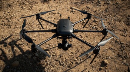 Aerial view of a drone capturing images of a landscape, showcasing its applications in photography and surveying.