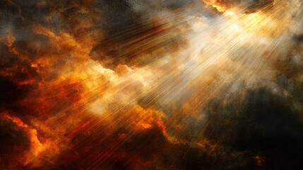an abstract background with rays of light breaking through clouds, symbolizing divine intervention.