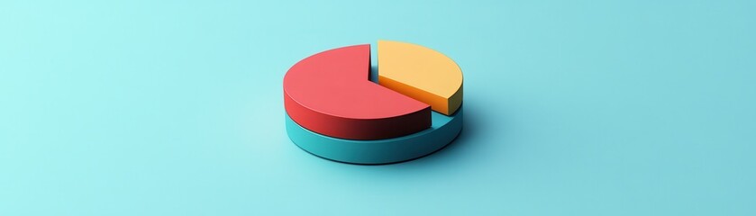 Fototapeta premium A colorful pie chart on a teal background, illustrating data distribution with segments in red, yellow, and turquoise.