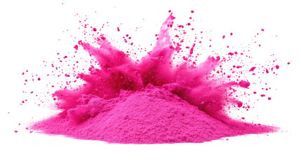 Colorful pink holi paint color powder on transparent background