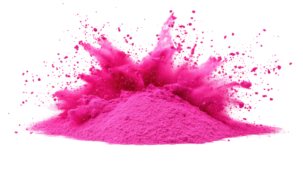 Colorful pink holi paint color powder on transparent background