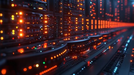 Fototapeta premium The Power of Data Processing: Supercomputers in a Data Center Calculating Complex Algorithms