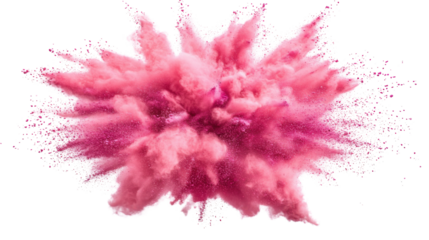 Colorful pink holi paint color powder on transparent background