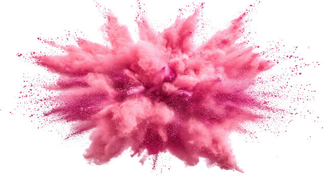 Colorful pink holi paint color powder on transparent background