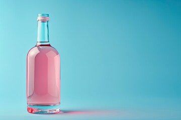 Sharp Picture of Bottle of Pink Liquid Sits on a Blue Background