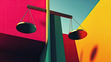 An abstract representation of justice themes using bold colors and shapes, inviting interpretation and discussion