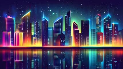 Neon Cityscape at Night: A Vibrant Reflection
