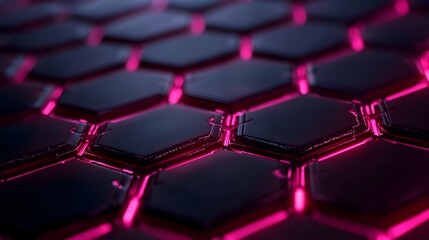 Obraz premium Encrypted Digital Defense System with Luminous Grid Structure in 3D Futuristic Cybersecurity Backdrop with Geometric Patterns Glowing Lights and Dark Abstract Design