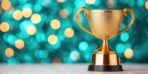 Golden Trophy on Sparkling Background Celebrating Achievement and Success