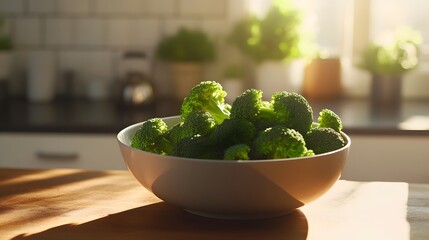 Fresh Broccoli Florets in a White Bowl Kitchen Setting