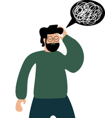 Overwhelmed Man with Black Thought Bubble Illustration