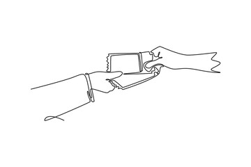 Ticket concept. Single line draw design vector graphic illustration.