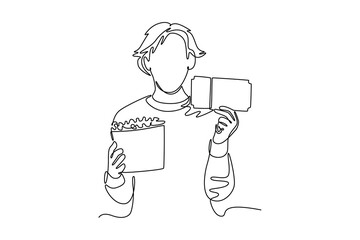 Ticket concept. Single line draw design vector graphic illustration.