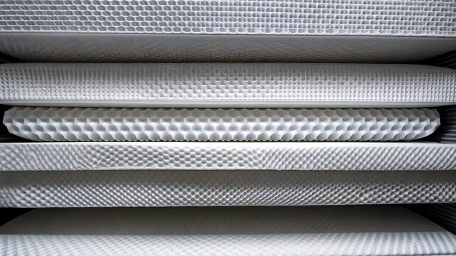 Layers of modern mattresses showing unique textures and designs for enhanced comfort and support in sleep quality