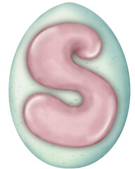 Easter egg , handwritten letters  alphabet decorated on egg pastel color, decorated for an Easter celebration.