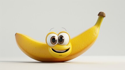 banana with cute face 3d rendering