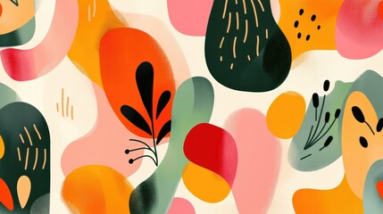 A pastel orange, lime green, and bubblegum pink combination with playful abstract strokes