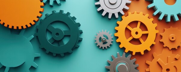 Colorful gears of varying sizes arranged artistically against a bright backdrop, symbolizing mechanics, creativity, and engineering.