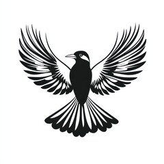 Obraz premium Black Bird In Flight Wings Spread Wide