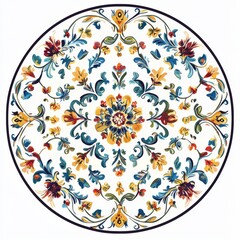 Elegant Hand-painted Floral Design in Round Shape with Vibrant Colors and Intricate Patterns