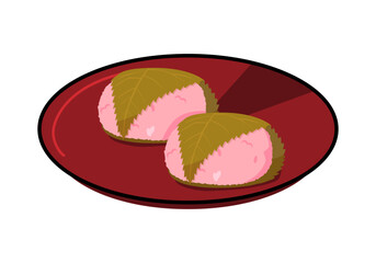 皿に乗せた道明寺桜餅のイラスト