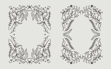 Floral frame line art style vector illustration for poster, invitation or card