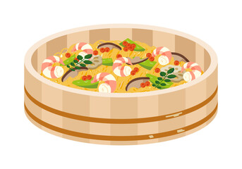 寿司桶に盛ったちらし寿司のイラスト