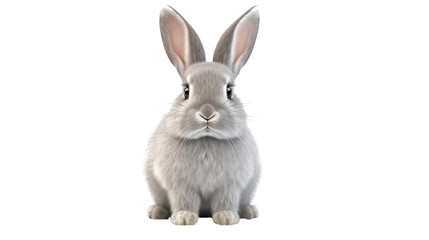 Obraz premium Adorable Gray Rabbit Sitting on a transparent background