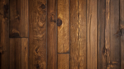 Naklejka premium Rustic Wooden Planks with Natural Grain Texture. Close-up of beautifully aged wooden planks showcasing rich, natural grain and warm, earthy tones, perfect for rustic and vintage designs
