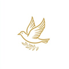 Fototapeta premium Golden Dove Flying Above Olive Branch Symbol