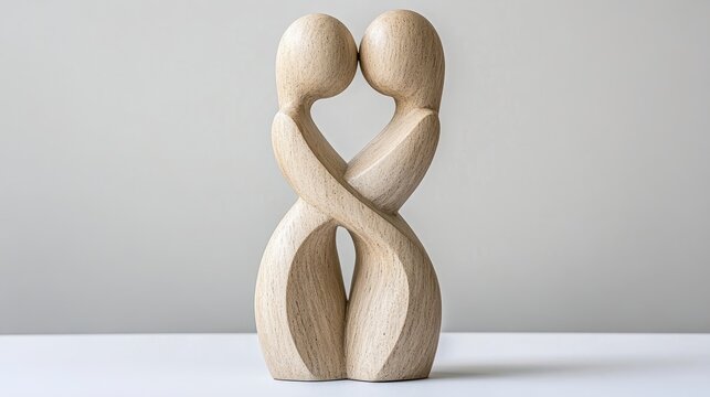 Wooden figurine of couple embracing in a tender pose - Powered by Adobe