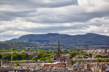 Aerial view of the historical center near Edinburgh Castle.  Edinburgh. Scotland