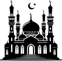 Mosque Silhouette Vector Illustration for Islamic Designs.