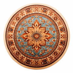 Obraz premium Round Rug Beige and Blue Floral Mandala Oriental Carpet Home Decor