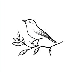 A Simple Line Drawing Of A Bird On A Branch