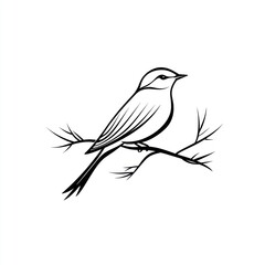 Elegant Line Art Bird Perched on a Branch