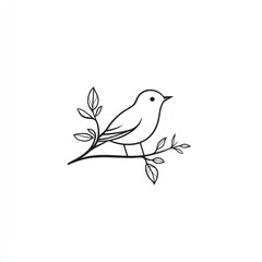 A Simple Line Drawing Of A Bird On A Branch